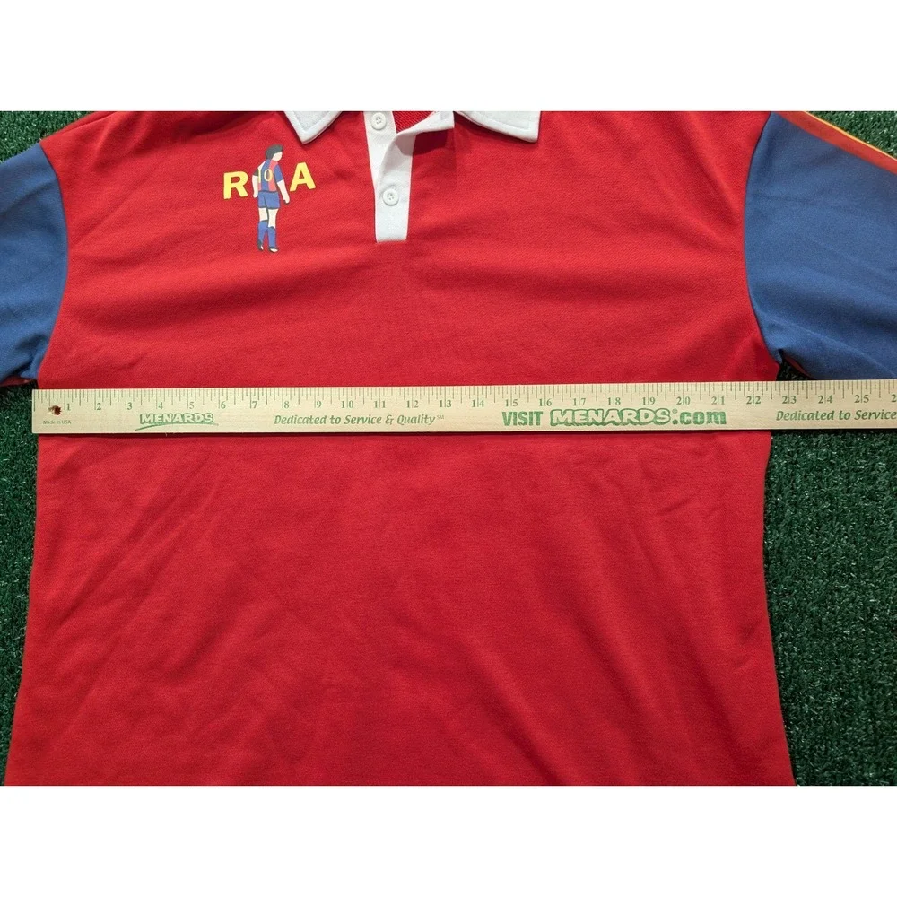 Roma Soccer Maradona Rugby Polo Shirt Red Colorblock Long Sleeve Men's Large